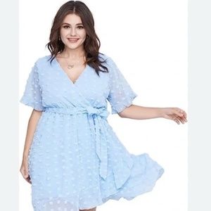 baby blue polka dot faux wrap Rosie dress